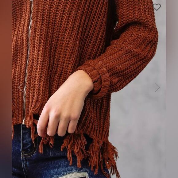 Purple Snow Rust Frayed Hem Hooded Full Zip Cardigan Sweater - Picture 4 of 13